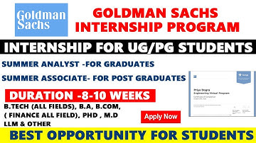 Goldman Sach Internship for UG/PG Students | Stipend Based | Summer Internships 2021-22