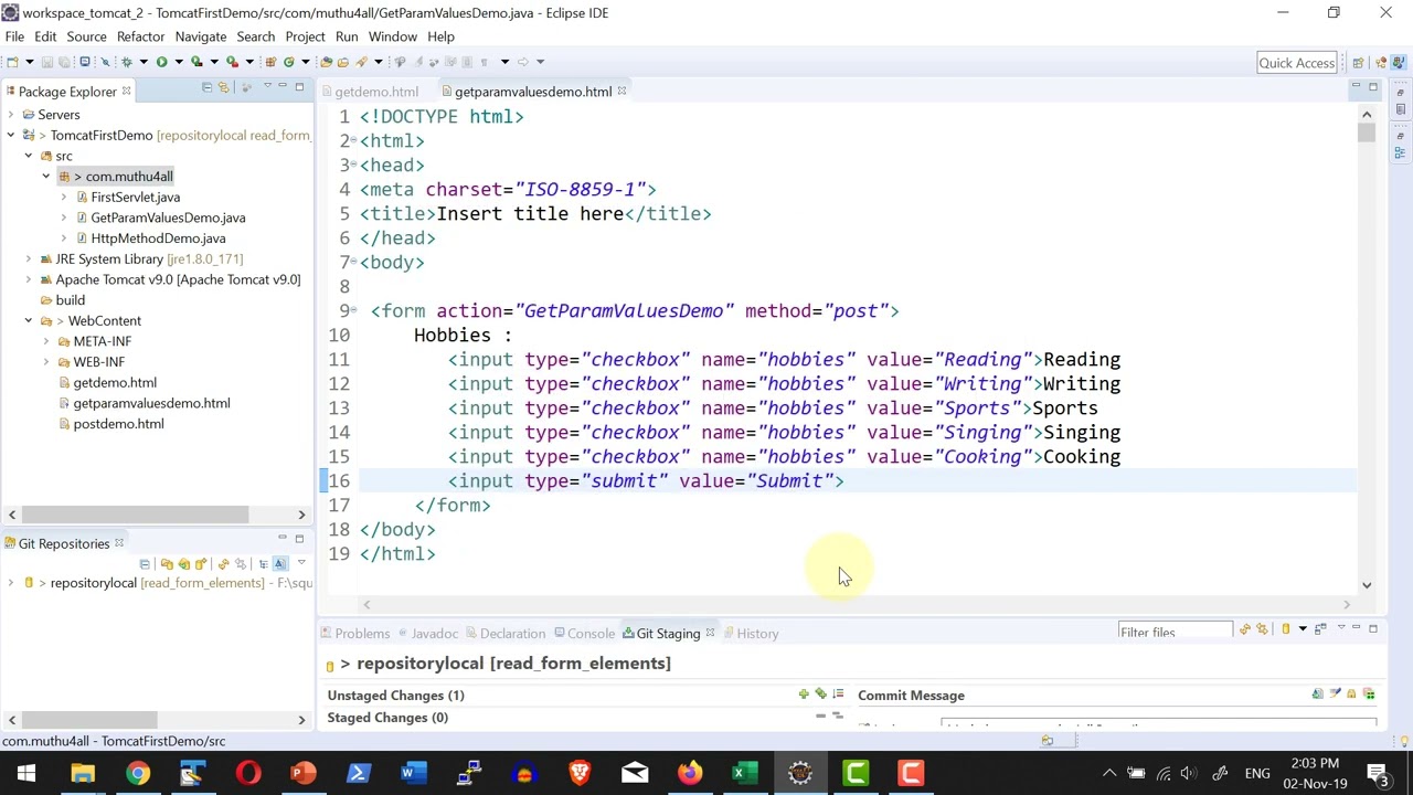 Apache Tomcat - JSP - Servlet - Read form elements checkbox - Video 18 ...