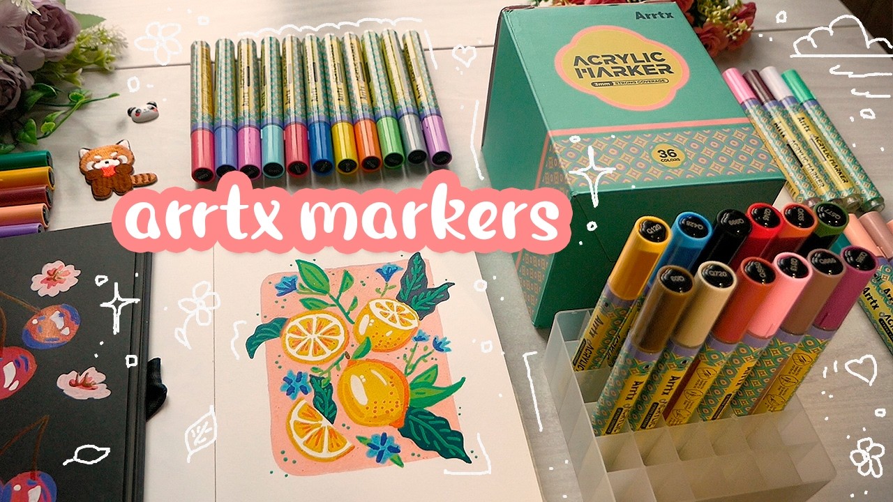 🍋Trying Out Arrtx Acrylic Markers 36 pcs 3 mm dot tip - Unboxing and ...