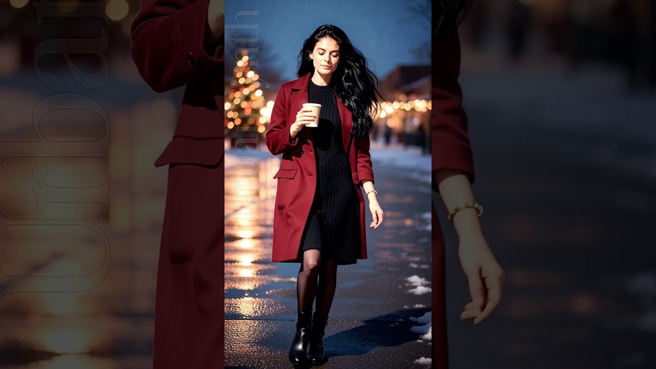 Winter City Chic: Red Coat & Knit Dress