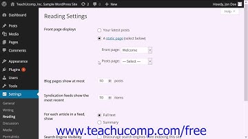 WordPress 4.0 Training Tutorial Reading Settings