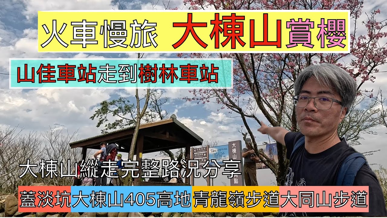 火車慢旅  大棟山賞櫻 ep217『山佳車站,樹林車站,大棟山縱走完整路線,蓋淡坑,大棟山405高地可以俯瞰大台北及桃園市區,青龍嶺步道,青龍嶺三角點,大同山登山步道,南寮福德宮,徒步13公里』