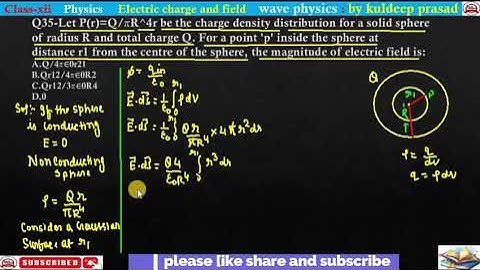 Let P(r)=QπR4r be the charge density distribution for a solid sphere of radius R and total charge Q