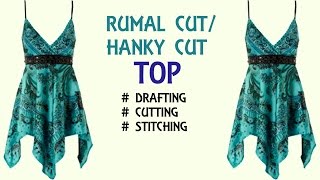 Rumal cut/ hanky cut designer top for girls | drafting, cutting and stitching step by step tutorial