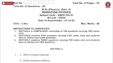 MSC 3RD SEM PHYSICS RADIATION PHYSICS DEC 2022 | PTU