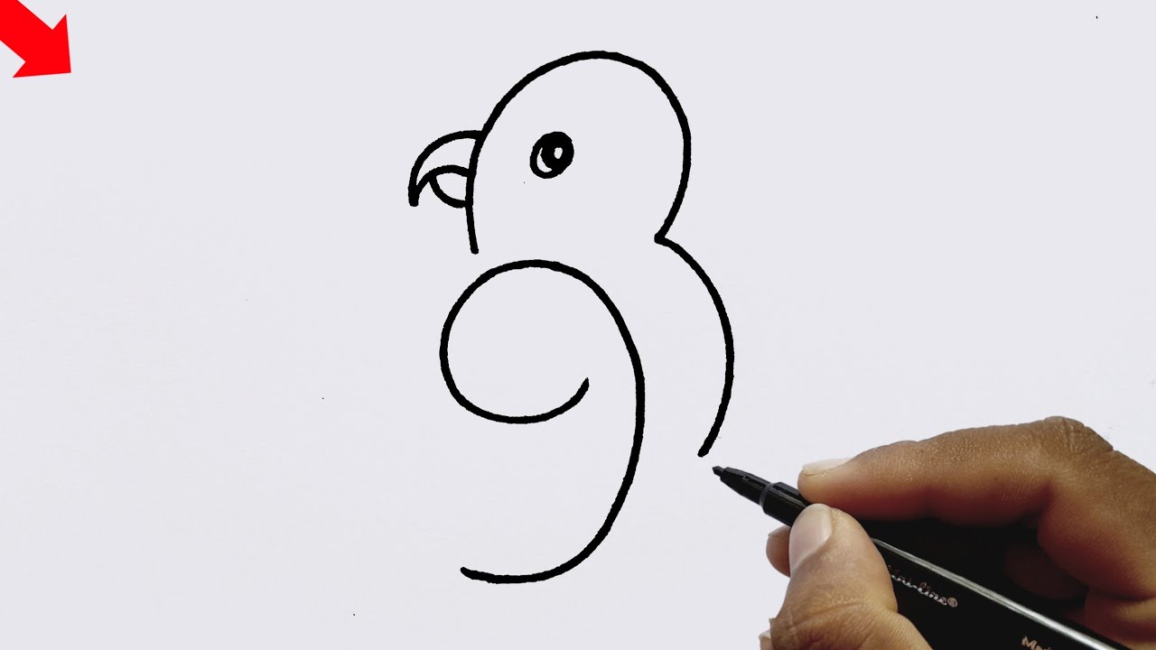 How To Draw A Parrot From 93 Number | Parrot Drawing Tutorial | Number ...