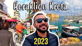 Heraklion Crete, walking tour 4k, Greece 2023