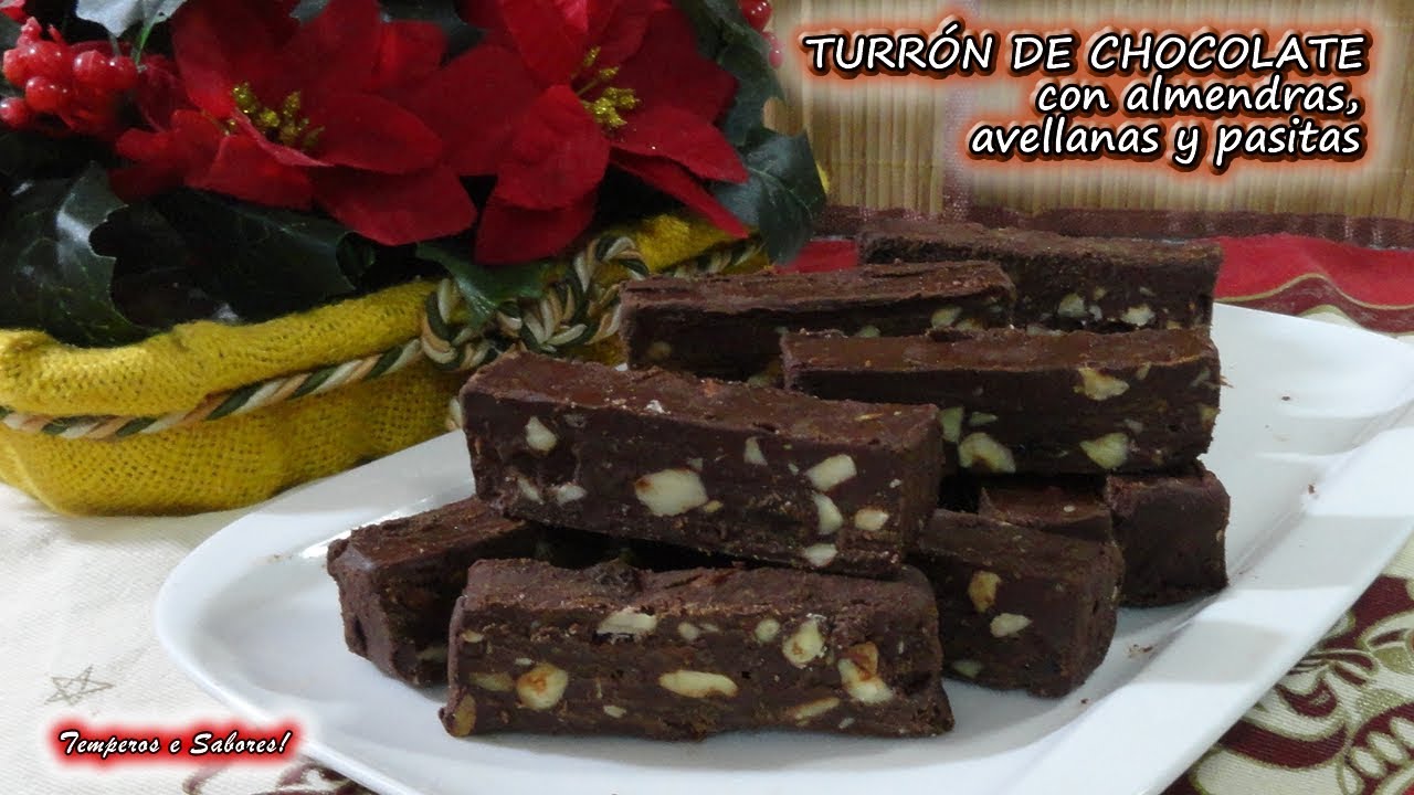 TURRÓN DE CHOCOLATE con Almendras Avellanas y Pasitas para Navidad, muy delicioso