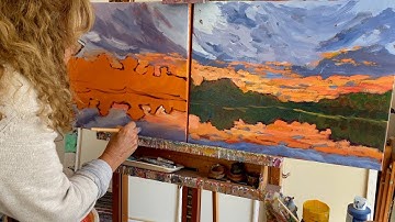 Painting "The lagoon at sunset" 1 of 3 Contemporary landscape painting.