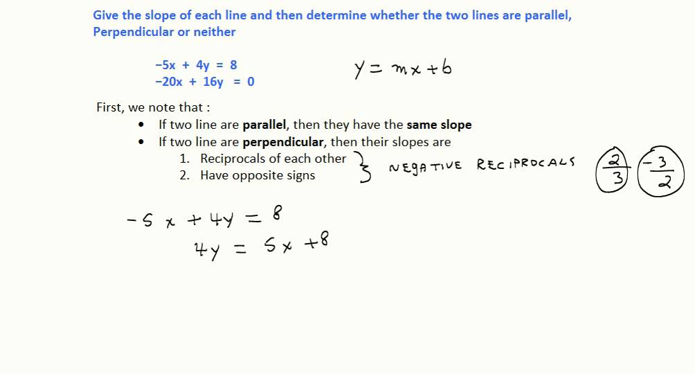 determine if two lines are parallel perpendicular or neither youtube