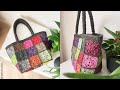 🎉 Colorful Crochet Bag Tutorial with 36 Squares – Paper Yarn Bag, Beginner Friendly