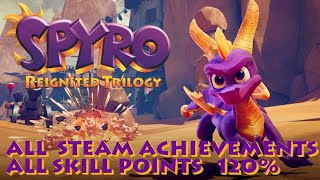 Spyro the Dragon Reignited 120% - All Steam Achievements + All Skill Points FULL GAME