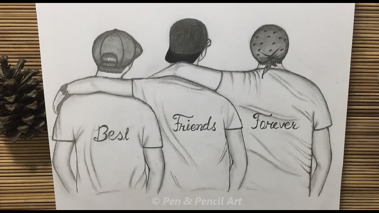 Friendship Day Drawing || Best Friends Hugging Each Other || How ...