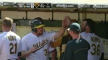 NYM@OAK: Fuld draws a bases-loaded walk, scoring Moss