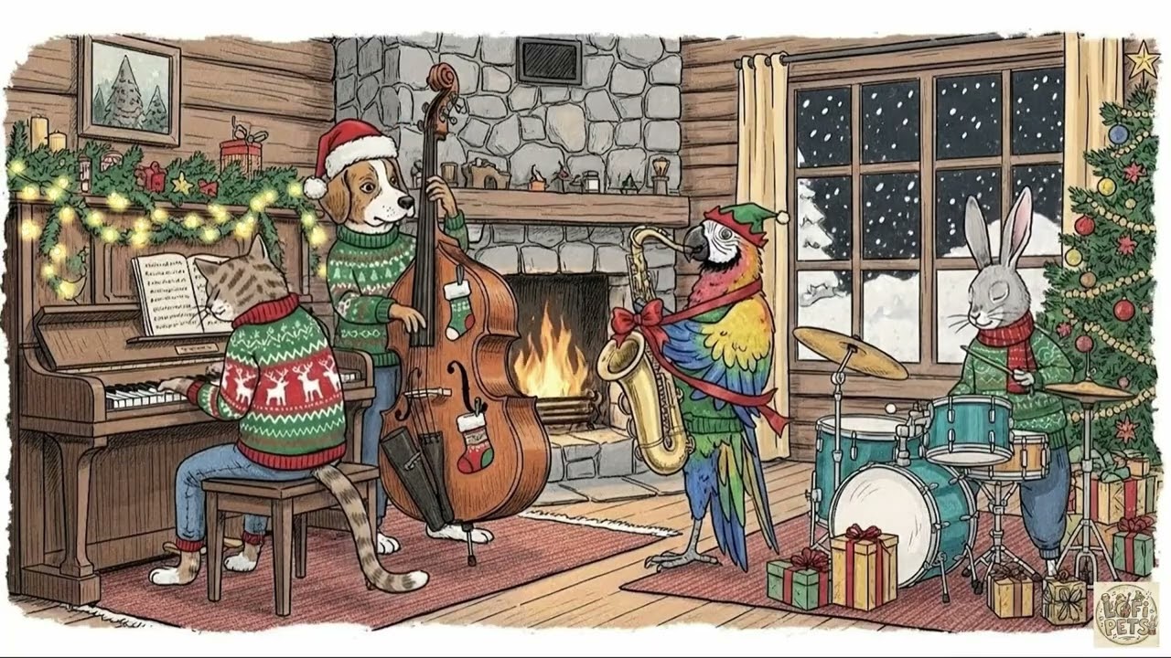 Christmas Lofi Jazz 🎄 Cozy Winter Ambience with Lofi Pets 🐾🐾