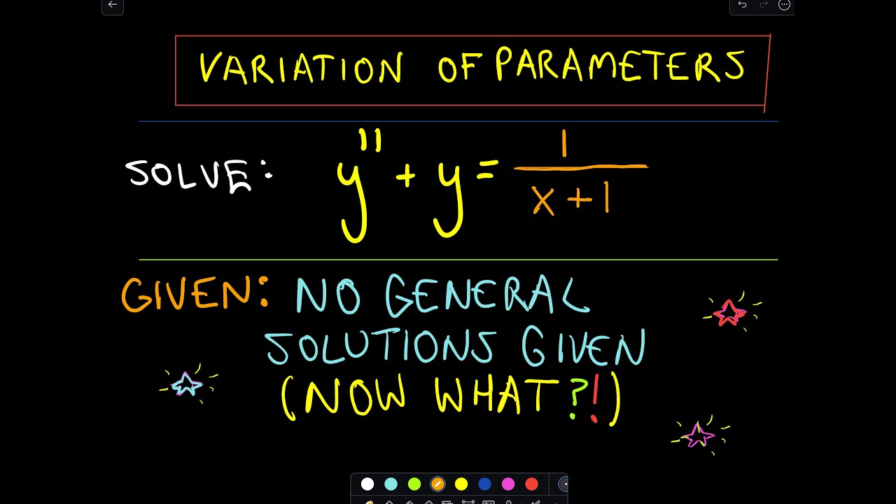 Variation Of Parameters To Solve A Differential Equation Second Order Ex 2 Youtube