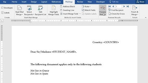 The current document is ready for mail merge. Preview its results.