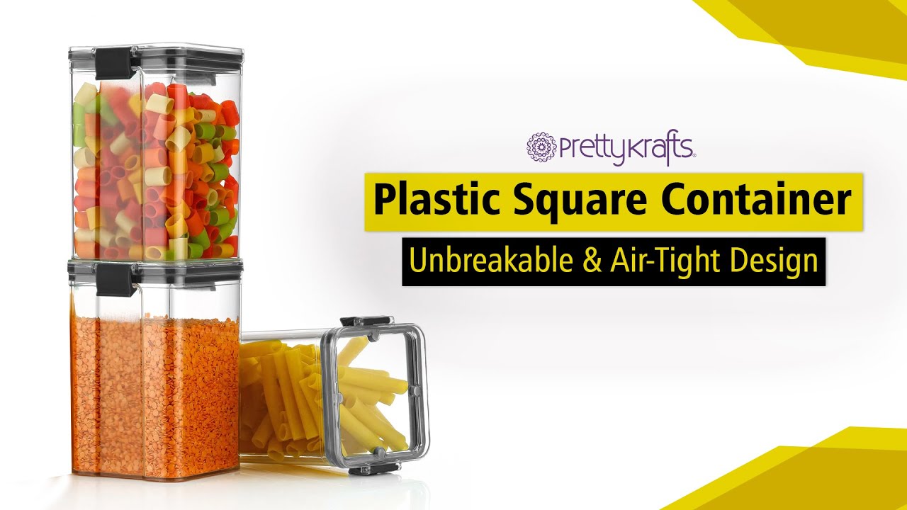 PrettyKrafts Airtight Plastic Square Container Set for Kitchen Storage - 1100ml
