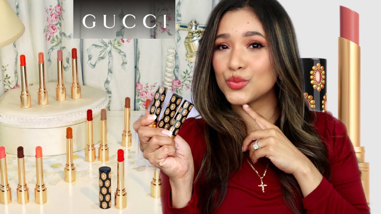 New Gucci Rouge De Beauté Brillant Demo , Swatches and Comparissons VS  Charlotte Tilbury Happikiss - YouTube