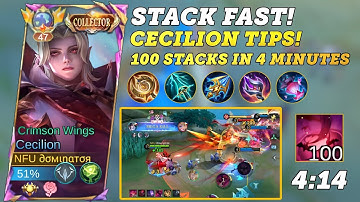 STACK FAST! Cecilion Tips on How to Hit 100 STACKS in 4 MINUTES, Cecilion Gameplay, Best Build #ml