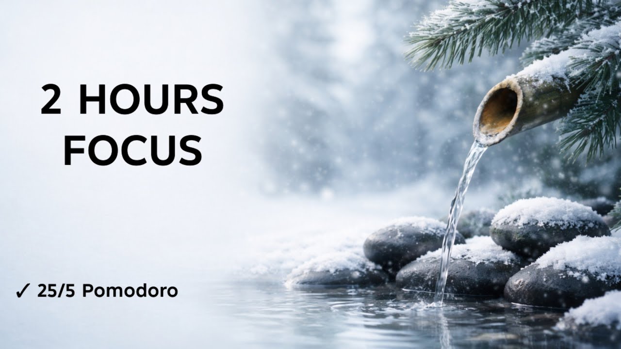 2-Hour Winter Zen Pomodoro 🍃 | 25/5 Focus Timer | Calm Snow & Flowing Water 