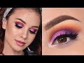 Fun Colorful Summer Makeup Tutorial | Orange , Purple and Pink Smokey Eye