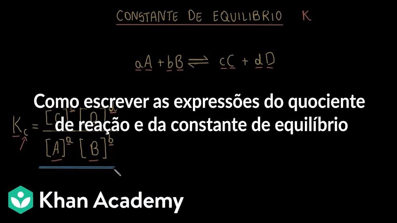Como escrever as expressões do quociente de reação e da constante de equilíbrio