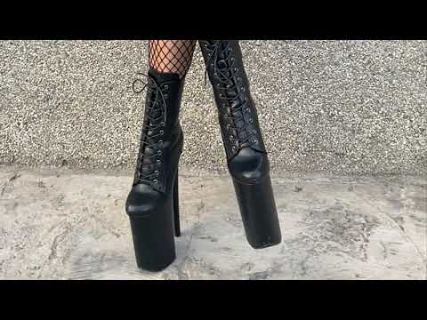 10 inch mega platform high heels boots  walkingvideo