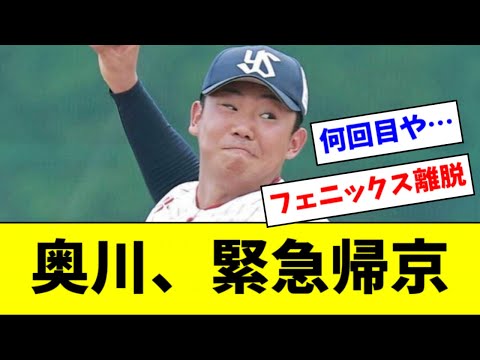 【悲報】ヤクルト奥川、上半身コンディション不良で緊急帰京【2ch なんJ反応】