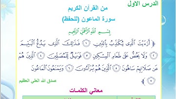 سوره الماعون اسلاميه الصف الرابع الابتدائي سوره الماعون