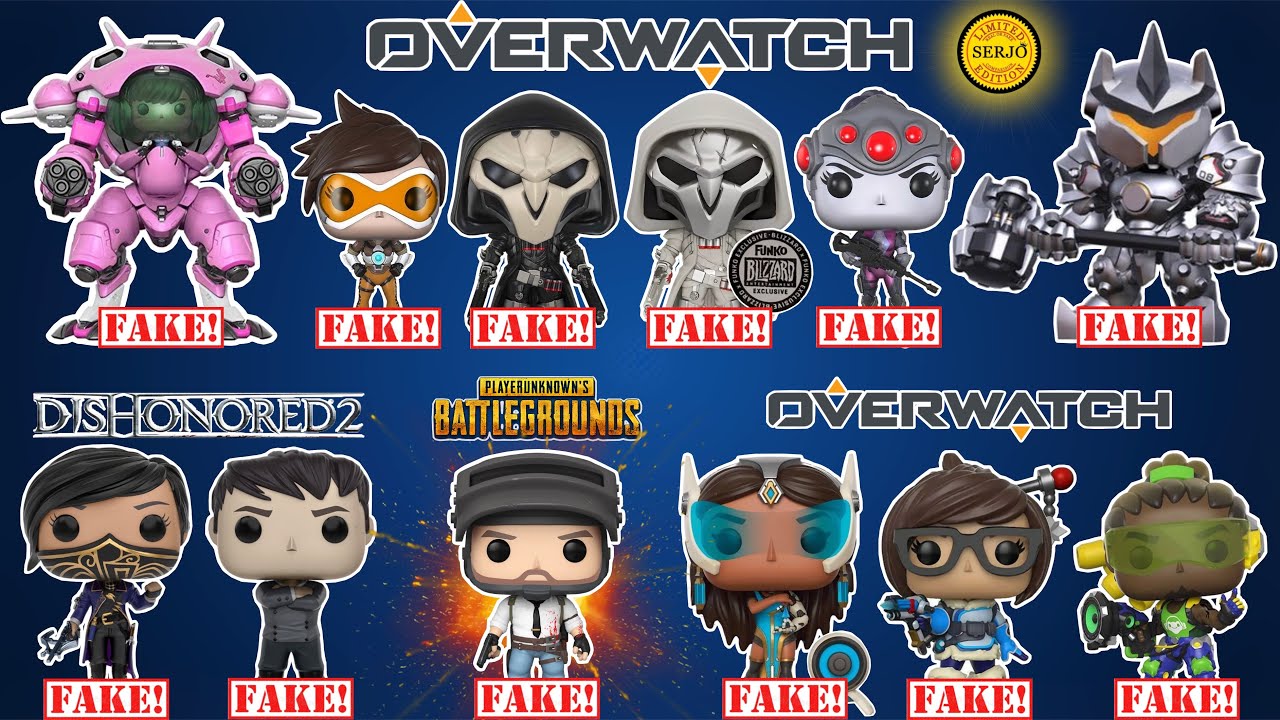 Comparisons of all fakes by Funko POP! Overwatch! Dishonored 2 