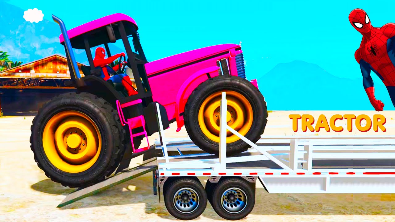 Color Tractor and Color Cars! Spiderman Cartoon For Kids Fun Video with Nursery Rhymes - YouTube