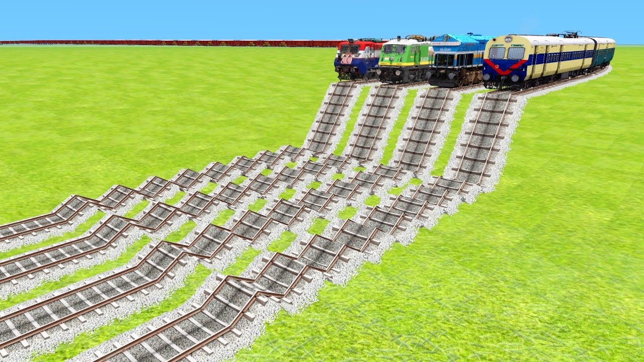 4️⃣ POWERFUL TRAINS FORCEFULLY RUNS ON THE MASSIVE ZIGZAG SPEED BUMPS🔺Train Simulator | TrainsFun