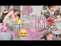 Tyttjen eka slime  iso pinkki glitter 