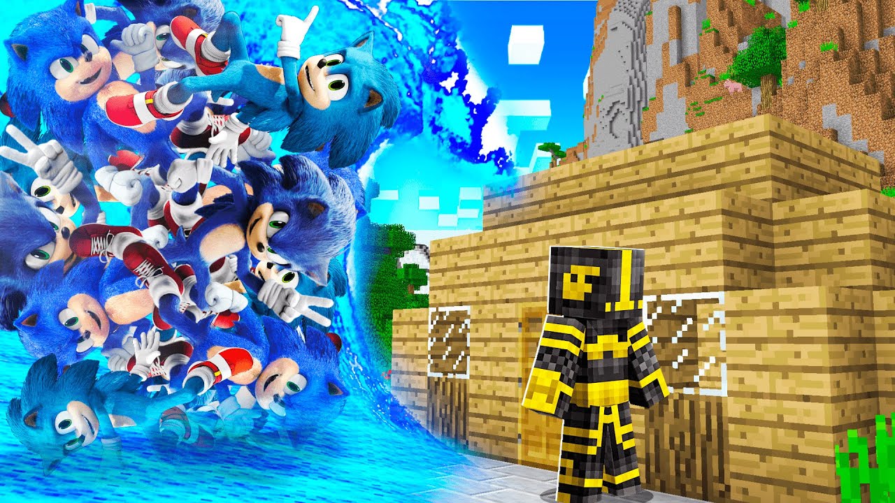 🌊 TSUNAMI DE SONIC EN MINECRAFT 😱 RETO DE LA BASE VS TSUNAMI EN MINECRAFT
