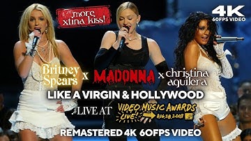 [4K] Madonna, Christina Aguilera, Britney Spears - Like a Virgin / Hollywood (Live at 2003 MTV VMA)