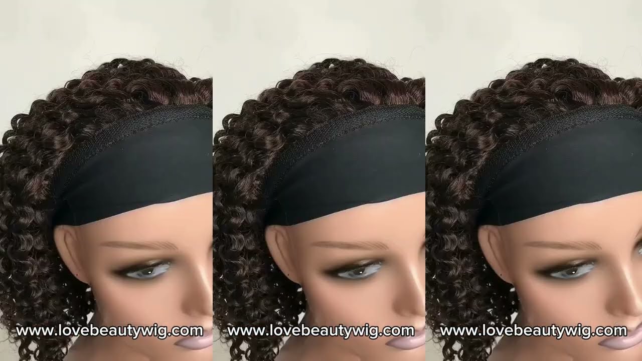 lovebeautywig | 12inch Darker Brown Kinky Curly Headband Wig Human Hair  