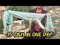 Caught 15 Giant Fish in a Rainy River and Cooked Them by a Waterfall | Wild Nature Fishing &amp; Cooking