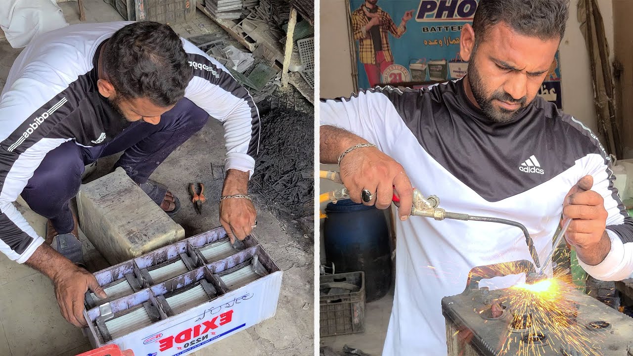 Bodybuilder Restores Lead Acid Battery with Bare Hands (4k) | Dead Car Battery Cells Repair/Change