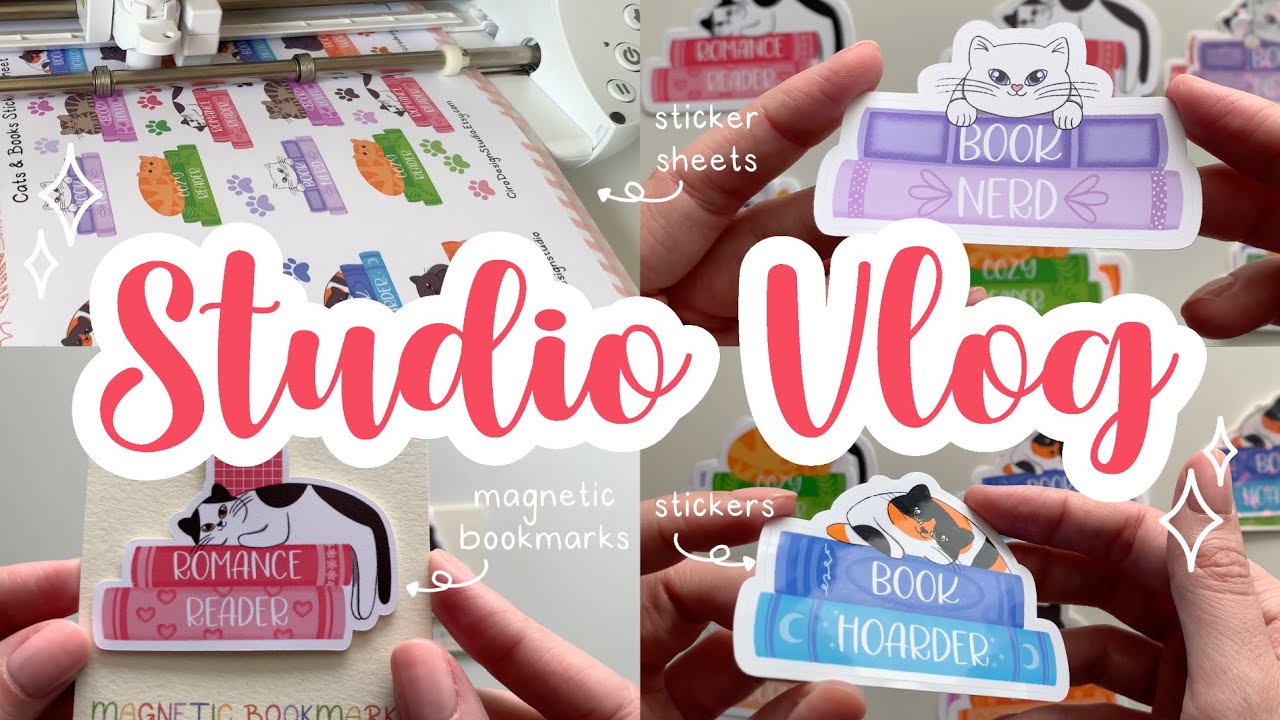 Mini Vlog Sticker Studio Vlog 24 Cats and Books Designs Stickers, Magnetic Bookmarks ...