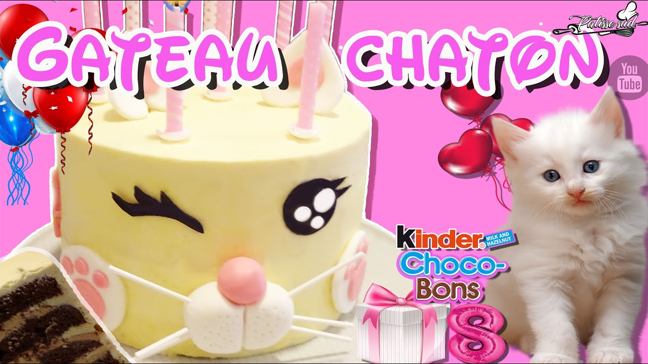 Gateau Anniversaire Chat Layer Cake Chocolat Blanc Avec Fourrage Ganache Milka Et Chocobons Youtube