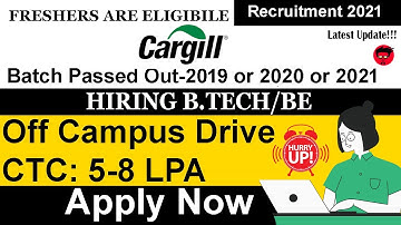 Cargill Off Campus for Freshers as Software Engineer | 2021 | 2022  B.Tech | Engineering | careers