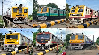 [10 in 1] Amazing colorful EMU local trains quickly passing busy level crossing