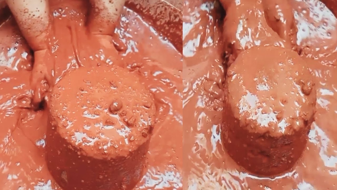 New Video Satisfying Relaxing Crispy Crunchy Dusty Grainy Red Dirt Asmr Water Crumbling Paste Play😋.