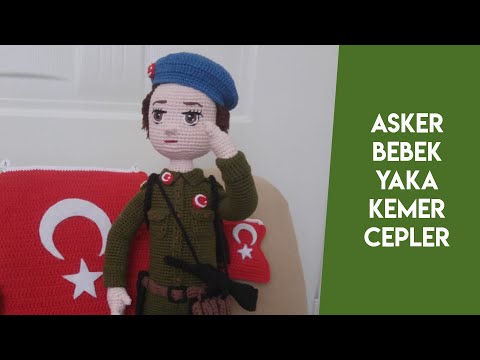 #amigurumiasker #amigurumiSoldier asker bebek yaka kemer ve ceplerin yapılışı (ENGLISH SUBTITLE)