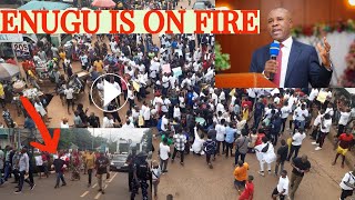 ENUGU STATE IS BURNING  AS RESIDENTS TOOK TO THE STREETS DEMANDING IMMEDIATE REMOVAL OF OLUWALE…..