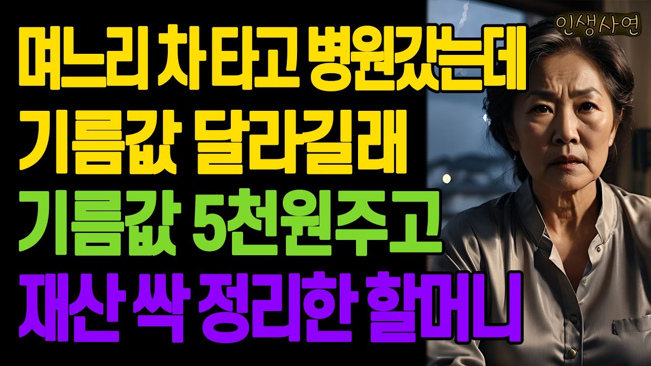 허리가 안좋아 며느리 차 타고 병원갔는데 기름값 달라길래 기름값 5천원주고 재산 싹 정리한 할머니 노년의 삶의 지혜 행복한 노후생활 부모자식갈등 사연 이야기 오디오북