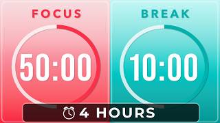 🎯 4 Hour Pomodoro Timer | 50/10 Focus &amp; Break | Brown Noise &amp; Pink Noise