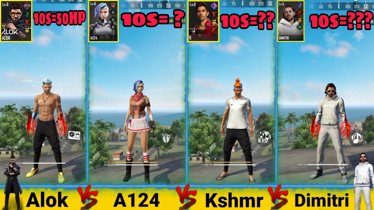 ALOK VS A124 VS DIMITRI VS K ABILITY TEST FREE FIRE - GARENA FREE FIRE