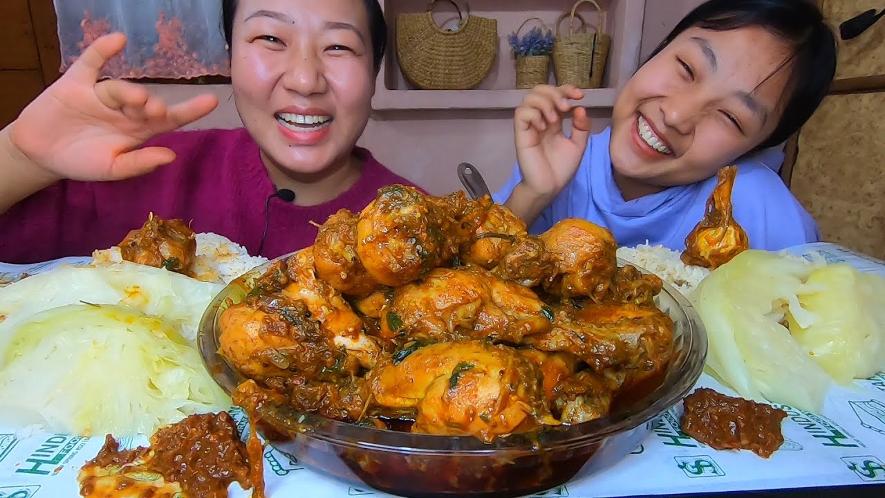 Chicken Thighs Masala Curry || Boiled Cabbage And Rice || Mukbang